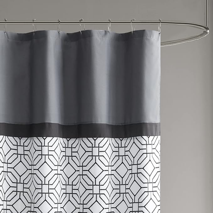 510 DESIGN Shower Curtain, Geometric Textured Embroidery Design with Built-in Liner, Modern Mid-Century Bathroom Decor, Machine Washable, Fabric Privacy Screen, 72x72, Donnel, Black/Grey