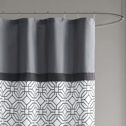 510 DESIGN Shower Curtain, Geometric Textured Embroidery Design with Built-in Liner, Modern Mid-Century Bathroom Decor, Machine Washable, Fabric Privacy Screen, 72x72, Donnel, Black/Grey