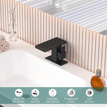 Hoimpro Bathroom Faucet 1 Hole, Single Handle Black Sink Faucets | Widespread Vanity Faucet with 6 Inch Deck Plate Pop-up Drain & cUPC Supply Line Stainless Steel, for Vanity RV Restroom