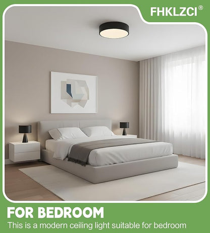 Modern LED Round Flush Mount Ceiling Light Fixture,Black,11.81 inch | Dimmable,24Watts,Bright Adjustment,5CCT 3000K/3500K/4000K/5000K/6000K,Matte,Metal,for Kitchen,Bedroom,Bathroom,Hallway,Closet