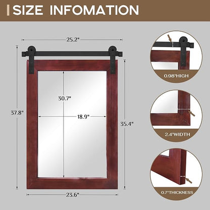 COGOOD Farmhouse Bathroom Mirrors for Over Sink - 38 x 25 Espresso | Rustic Barn Door Wood Framed Vanity Mirror for Entryway, Living Room, Bedroom, Dresser Wall Decor