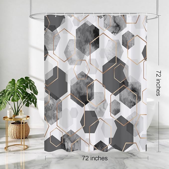 Litabel Grey Shower Curtain for Bathroom, Geometric Bathroom Decor 72x72 | Grey Modern Minimalist Shower Curtains, Geometric Art Print Abstract Waterproof Bathroom Curtain