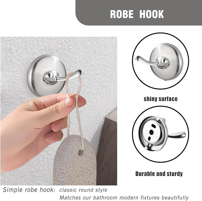 Classic Bathroom Hardware 4-piece Set, Brushed Nickel | Wall Mounted,Stainless Steel and Zinc material,Including Towel Bar,Towel Ring,Toilet Paper Holder,Robe Hook