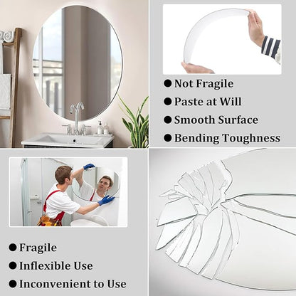 JUNEBRUSHS Oval Mirror, Acrylic Oval Bathroom Mirrors Unbreakable Frameless Wall-Mounted Mirrors for Wall Bedroom Home Decor