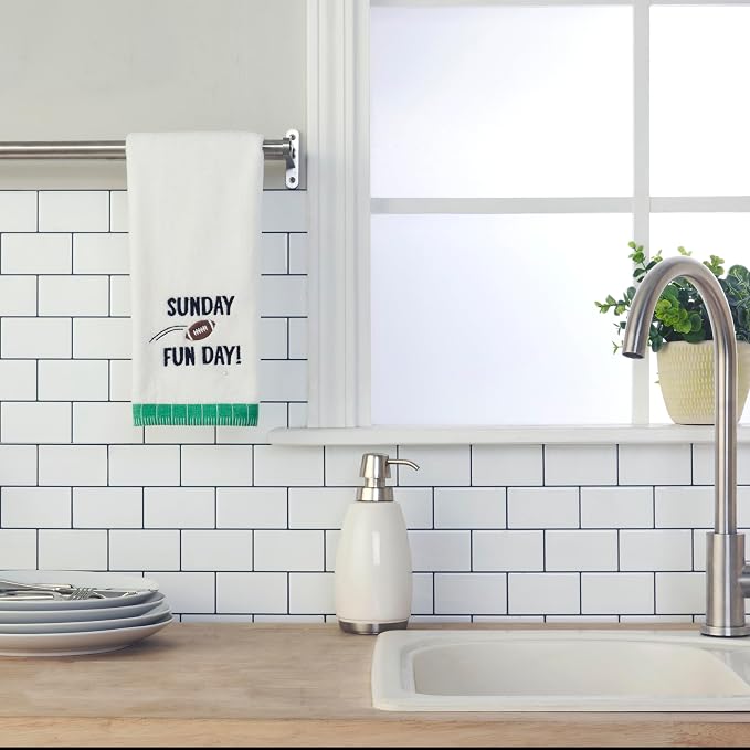 SKL Home Sunday Fun Day 2pc Hand Towel Set for Bath/Kitchen/Bar & Gift, Optic White
