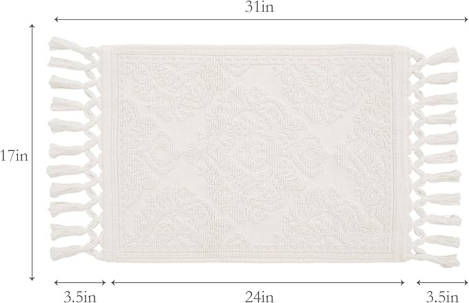 Jean Pierre - Ricardo Bath Mat, Woven Fringe Bathroom Rugs, 100% Cotton, Premium Bathroom Decor - Measures 17" x 31" - Ivory