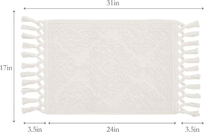 Jean Pierre - Ricardo Bath Mat, Woven Fringe Bathroom Rugs, 100% Cotton, Premium Bathroom Decor - Measures 17" x 31" - Ivory