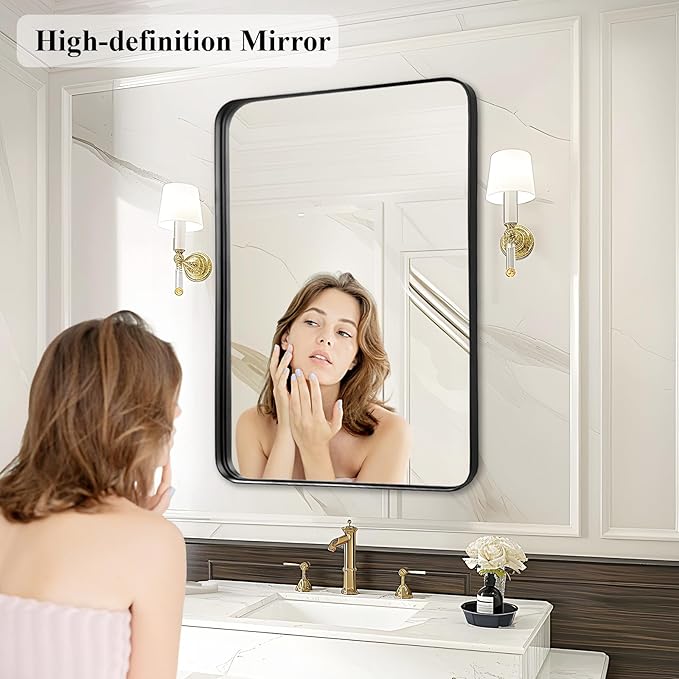Fabuday Bathroom Mirror for Over Sink - 24x32 Inch Rectangle Black Framed Mirror for Bathroom, Metal Frame Bathroom Vanity Mirror Wall Mounted for Restroom, Farmhouse, Living Room, Hallway