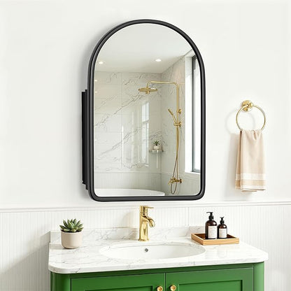 Casaphoria 36" H x 24" W Arched Bathroom Medicine Cabinet with Mirror, Wooden Frame and 2 Adjustable Shelves Wall Medicine Cabinets Mirrors, Black