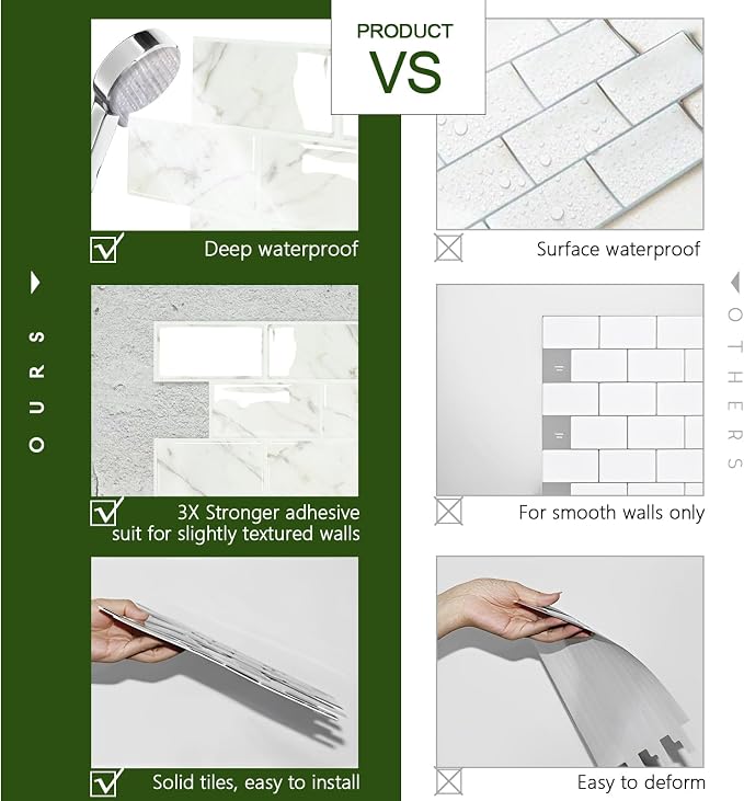 STICKGOO 10-Sheet Subway Tile Peel and Stick Backsplash, Self Adhesive Vinyl Wall Tiles, Stick on Backsplash for Kitchen and Bathroom(Thicker Design)