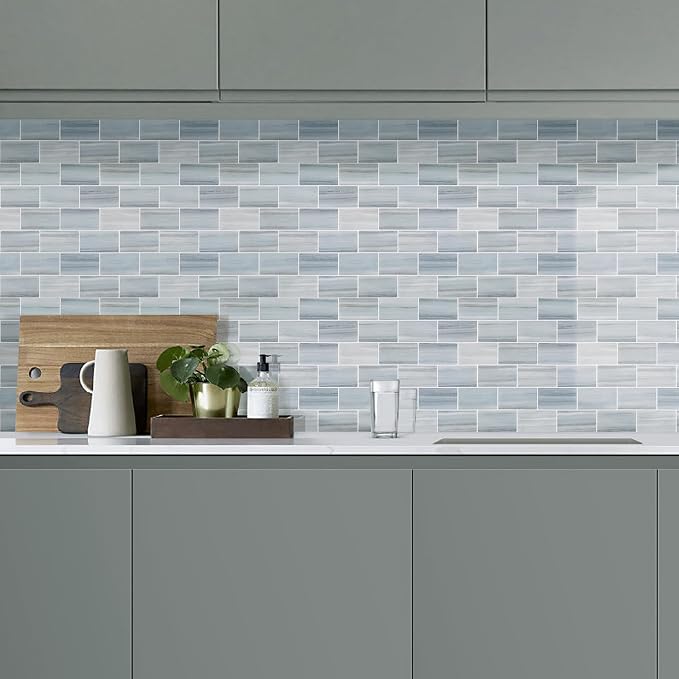 Tilingview 10PCS Peel and Stick Backsplash for Kitchen, Self-Adhesive Vinyl Gel Subway Tile, Wall Tile for Home Decoration (Blue Gray Subway)