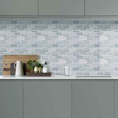 Tilingview 10PCS Peel and Stick Backsplash for Kitchen, Self-Adhesive Vinyl Gel Subway Tile, Wall Tile for Home Decoration (Blue Gray Subway)