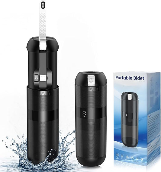 Portable Bidet for Travel - Electric Travel Bidet with 180° Adjustable Nozzle, 2 Spray Modes & IPX7 Waterproof | Rechargeable Personal Hygiene Solution for On-The-Go Adults