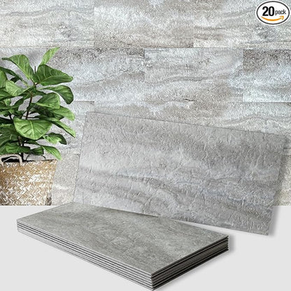 AULIGET 20-Piece Peel and Stick Backsplash Wall Tiles, 6" x 12" PVC Warm Grey Faux Stone Stick on Tiles for Backsplash Kitchen, Bathroom, Laundry Room, Camper, Fireplace