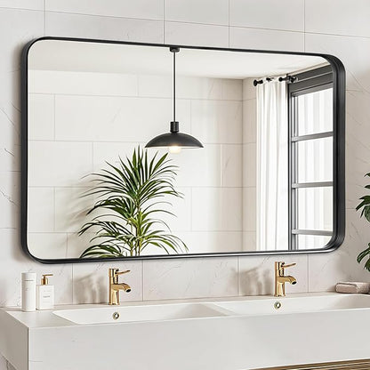 Fabuday Bathroom Wall Mirrors 30x50 Inch - Black Matte Frame Over Sink Rectangle Mirror for Bathroom, Restroom Big Vanity Mirror Wall Mounted for Bedroom, Farmhouse, Living Room, Entryway Decor