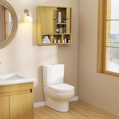 Bathroom Wall Cabinet,Wooden Medicine Cabinet with Fluted Doors Over The Toilet Storage Cabinet with Adjustable Shelf for Bathroom,Wood