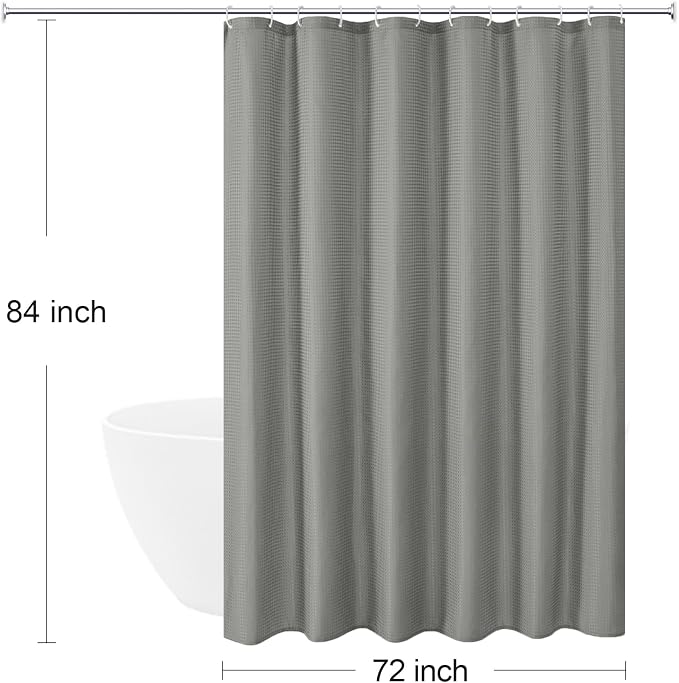 Extra Long 230GSM Grey Shower Curtain, 72 x 84 | 230GSM Tall Fabric Shower Curtain for Bathroom, Water Repellent, Machine Washable