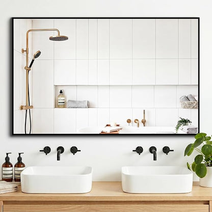 Bathroom Mirror for Wall, 48"x30" Black Vanity Mirror | Sturdy Rectangular Metal Frame, HD Tempered Glass, Hangs Horizontally or Vertically in Bedroom, Living Room, Entryway