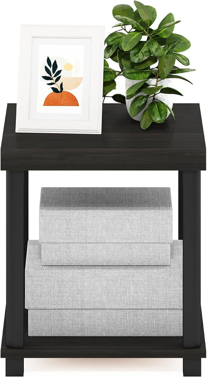 Furinno Turn-N-Tube Toolless 2-Tier Side Table, Thick Tabletop, Espresso | Open Shelf, End Table, Night Stand, Bedside Table, for Living Room, Bedroom