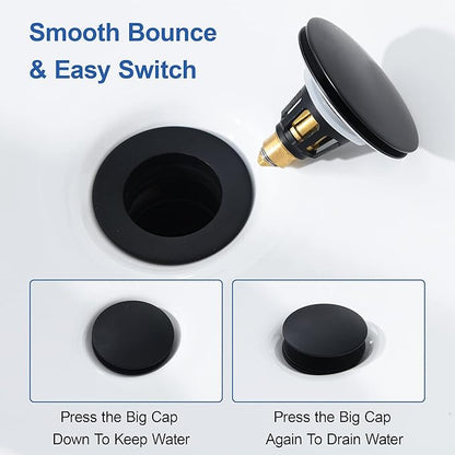 Universal Bathroom Sink Stopper - Pop Up Sink Drain Stopper, Push Button Flixfilter Sink Drain Stopper Replacement, Wash Basin Drain Filter Plug Anti-Clogging Basket, Matte Black