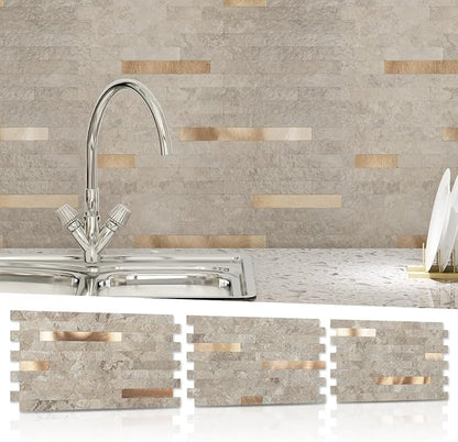 Art3d Faux Stone Peel & Stick Backsplash Tile, 20 pcs, Ecru Slate | PVC, Multi-Style Decor Sheets, Waterproof, Traceless Peel, No Wall Damage, Ideal for Kitchen