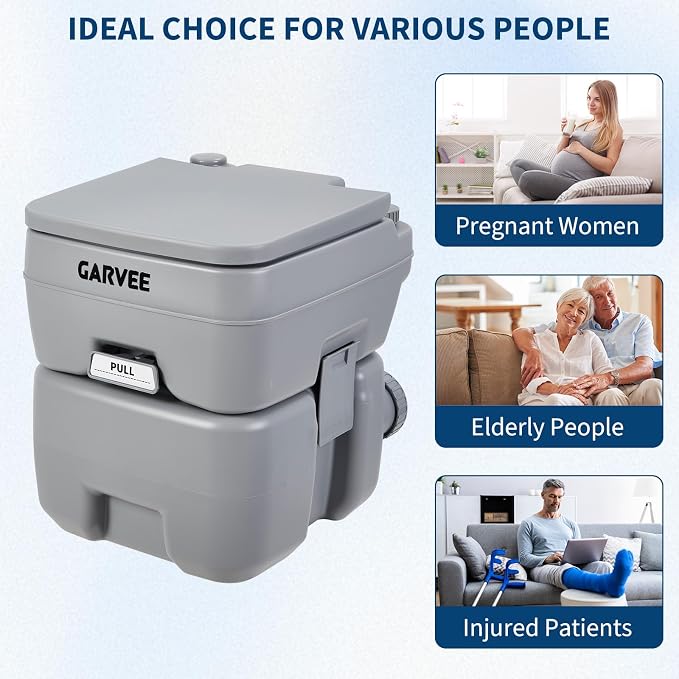 5.3 Gallon Portable Toilet for Camping, with Carry Bag & Detachable Tank, Ideal for Boat, Truck & RV Use, Gray
