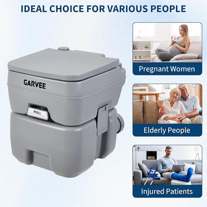 5.3 Gallon Portable Toilet for Camping, with Carry Bag & Detachable Tank, Ideal for Boat, Truck & RV Use, Gray