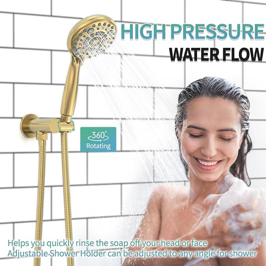 SR SUN RISE Shower Faucet - 10 Inch Multifunctional High Pressure Shower Head System with Handheld Shower Head Fixtures - Valve Included - Brushed Gold