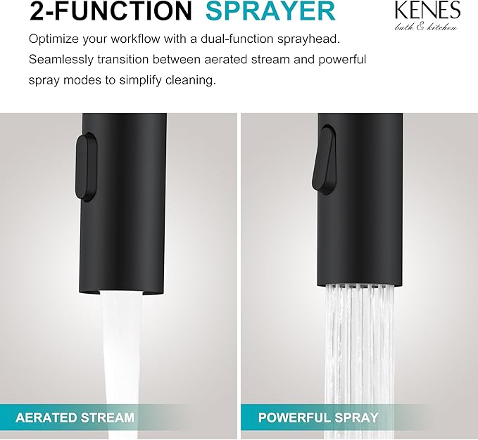 KENES Matte Black Tall Bathroom Faucet with Pull Out Sprayer, Pull Down Vessel Sink Faucet 1 Hole, Single Handle High Vanity Faucet with Pop Up Drain & Supply Lines, LJ-9065A-2