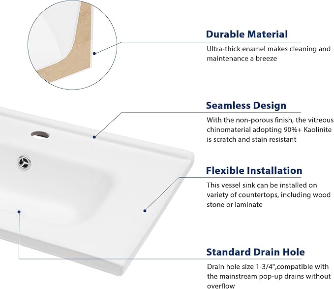 Sarlai Wall Hung Bathroom Vessel Sink with Towel Rack, 24x16 Inch Wall Mounted Rectangle Ceramic Bathroom Sink White Wash Modern Vanity Floating Basin