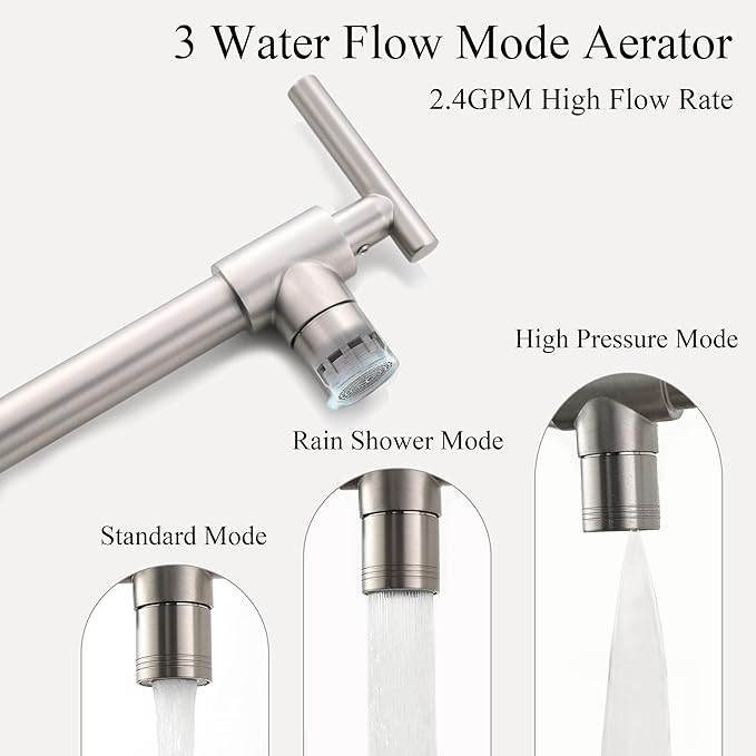 Pot Filler Faucets - for Kitchen, Sink, Stove and Bar with Brass Wall Mount Double Joint Swing Arms - Leak Free Designs with High-Flow Aerators - Retractable and Folding Save Space - Brushed Nickel