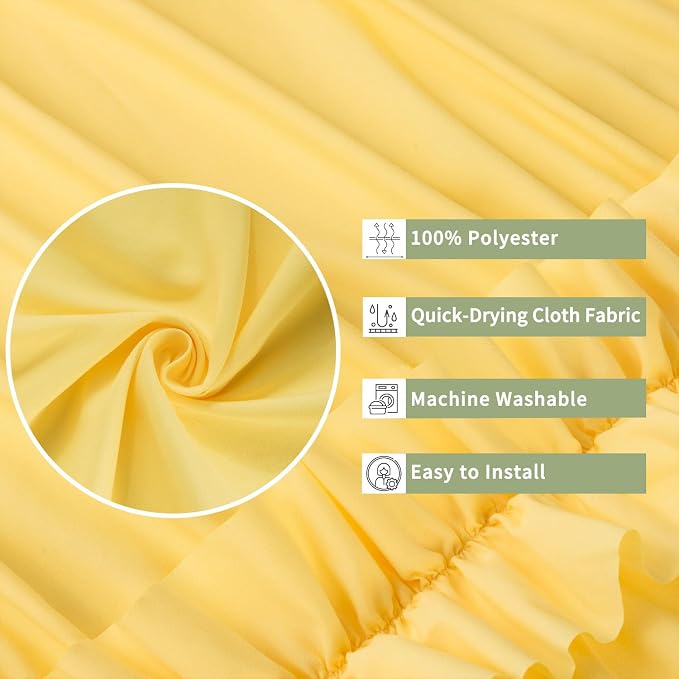 Farmhouse Ruffle Shower Curtain, Bright Yellow, 72 x 72 in | Decorative Elegant Bathroom Curtain with 12 Holes, Soft Ruched Microfiber Fabric, Vintage Handmade Design