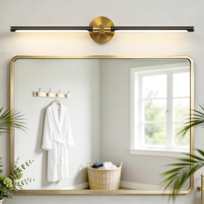 31" Modern Bathroom Vanity Light, Black and Gold Bathroom Light Fixture | Upgraded Bright 18W, 4000K, 360° Rotatable, CRI 90+, Brushed Gold Vanity Lights, LED Bathroom Lighting Fixtures over Mirror