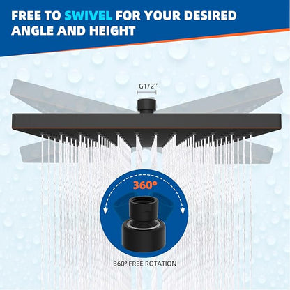 Hibbent cUPC Certified High Pressure 12'' Shower Head, Oil Rubbed Bronze | Thickness Metal Showerhead, Square Large Bathroom Rainfall Shower Head, Adjustable Brass Ball, Waterfall Full Body Coverage