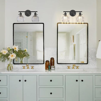 Matte Black 2 Light Bathroom Vanity Light,14.9in Modern Bathroom Lighting Fixtures Over Mirror with Clear Crystal Glass Shade,Vintage Vanity Lights for Bathroom Living Room Bedroom（not include bulbs)