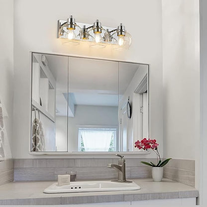 Tuscarora Chrome Vanity Light Fixture - 3 Light Bathroom Vanity with Clear Glass Shade - Light Over Mirror for Bathroom Lighting