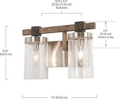 Minka Lavery 4632-106 Bridlewood Vanity Bath Light, 2-Light, 120 Total Watts, 14-in H x 8.75-in W, Stone Grey w/Brushed Nickel