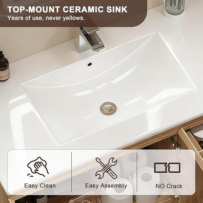 Floating Bathroom Vanity with Sink Wall Mounted Cabinet with 2 Drawers and Doors, Moisture-Resistant MDF,Large Storage for Small Space (36")