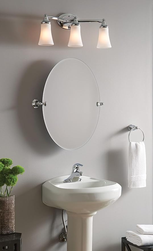 Moen YB2863CH Eva 3-Light Dual-Mount Bath Bathroom Vanity Fixture with Frosted Glass, Chrome