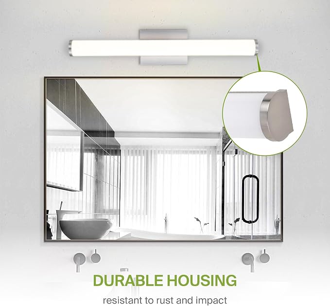 ASD 24" LED Linear Vanity Light Fixture, Modern Bathroom Sconce — 3 Color 3000K-5000K, Dimmable, 25W 1750LM, Energy Star & ETL Listed — Over Mirror Makeup Slim Bar for Bedroom, Cabinets — Nickel