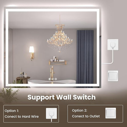 Snowdool 55 x 30 in LED Bathroom Mirror, Front and Backlit, Anti-Fog | Front and Backlit, 3 Color Temperatures, Anti-Fog, Tempered Glass