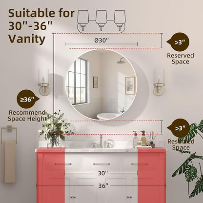 30 x 30 Inch Round White Mirror Medicine Cabinet Surface Mounted, Circular Modern Bathroom Medicine Cabinet with Mirror, Metal Framed Medicine Cabinets with Tempered Glass Mirror