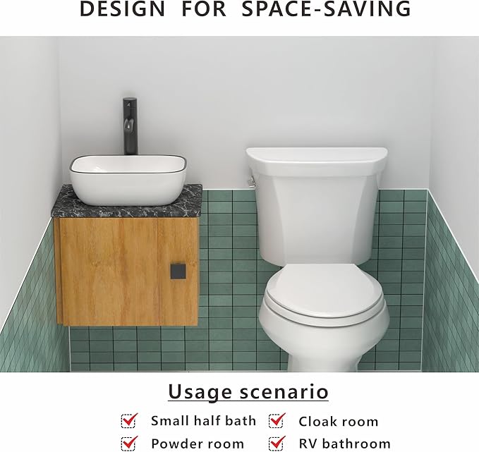 J-FAMILY 14.5'' x 10'' Bathroom Small Vessel Sink Above Counter White Porcelain Ceramic Sink Bowl Black Trim Decoration Small Vanity Sink Lavatory Wash Basin