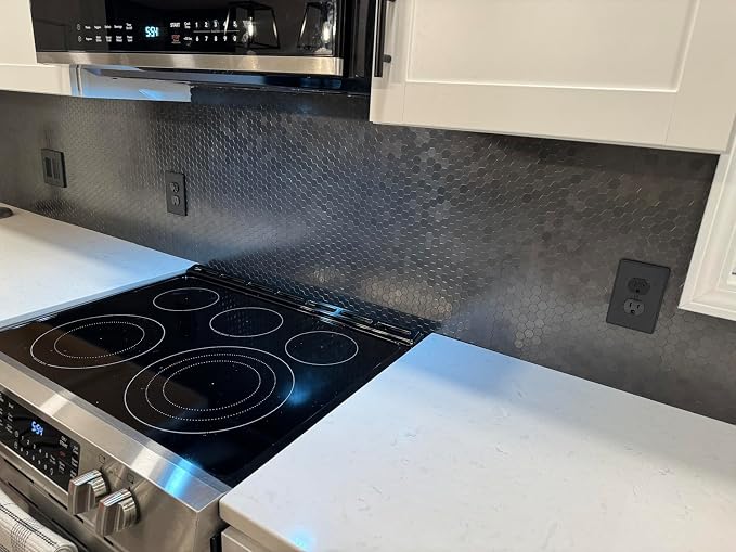 Black Peel and Stick Backsplash Mini Hexagon Tile, Self Adhesive Brushed Metal Surface Honeycomb Stick on Wall Tiles for Kitchen Bathroom(12 Sheets)
