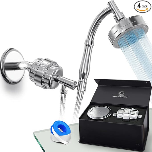 AquaHomeGroup Handheld Shower Head Filter, 20-Stage, Vitamin C E A, Chrome | handheld shower head, 20-stage filtration, Vitamin C E A infusion, reduces chlorine heavy metals sediment, high pressure