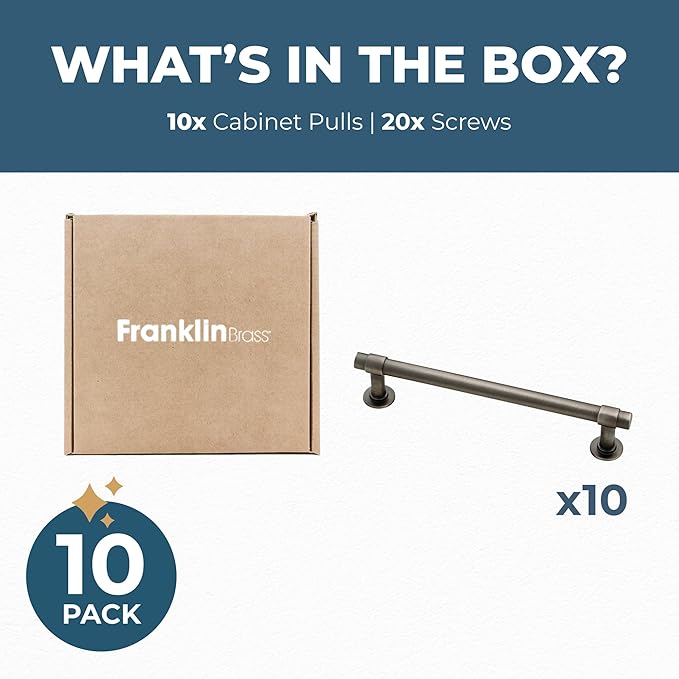 Franklin Brass Francisco (10-Pack) Cabinet Handles 5-1/16" Hole Center Vintage Pulls | Heirloom Silver Hardware Kitchen Door, Drawers, Dressers, Furniture P29618K-904-B