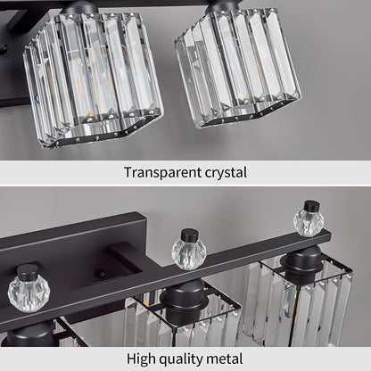 Vanity Lights 4-Light Modern Crystal Vanity Light Sand Black Bathroom Light Fixtures Over Mirror Crystal Bathroom Vanity Lighting Fixtures