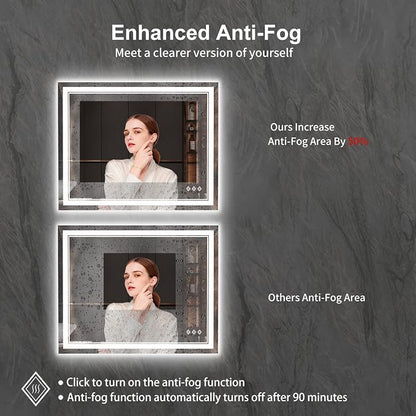 LED Bathroom Mirror, 40x32 Inch Gradient Front and Backlight Bathroom Vanity Mirror, 3 Colors Dimmable CRI>90 Double Lights, IP54 Enhanced Anti-Fog, Hanging Plates Wall Mount LED Mirror
