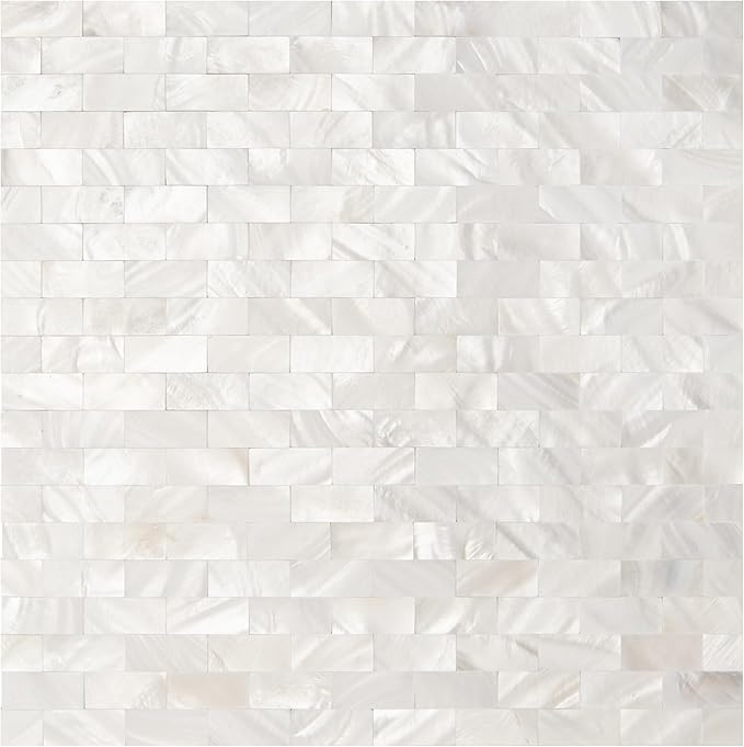 Art3d 6-Pack Peel and Stick Mother of Pearl Shell Tile for Kitchen Backsplashes, 12" x 12" White Brick