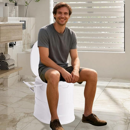 Portable Toilet for Camping, Indoor Outdoor Commode with 2 Detachable Inner Bucket, Removable Paper Holder, Toilet Brush, Travel Toilets for Camping, Hiking, Boat, Van, Emergency Use (White2)